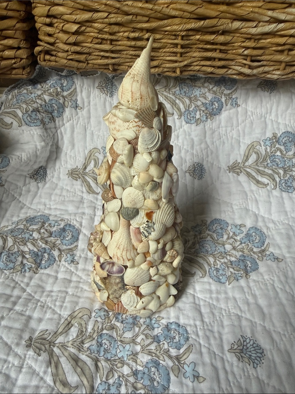 Coastal Shell Cone Sculpture - Cream Seashell Accent